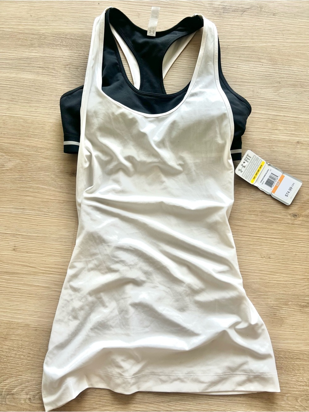 Under Armour White & Black Layered Bra Athletic Tank Top Small